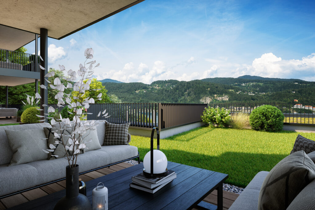 Architekturvisualisierung Nobilis Wörthersee Exterior Gartenwohnung